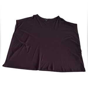 Eileen Fisher Women's 1X Purple Cap Sleeve Top Tunic Boxy Lagenlook Layer Silk